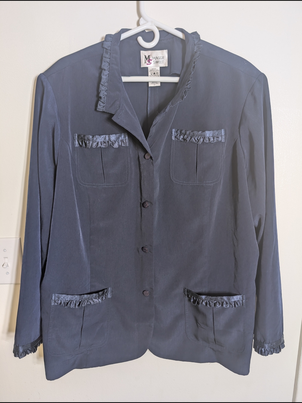 Navy Ruffle-Trim Button Front Jacket